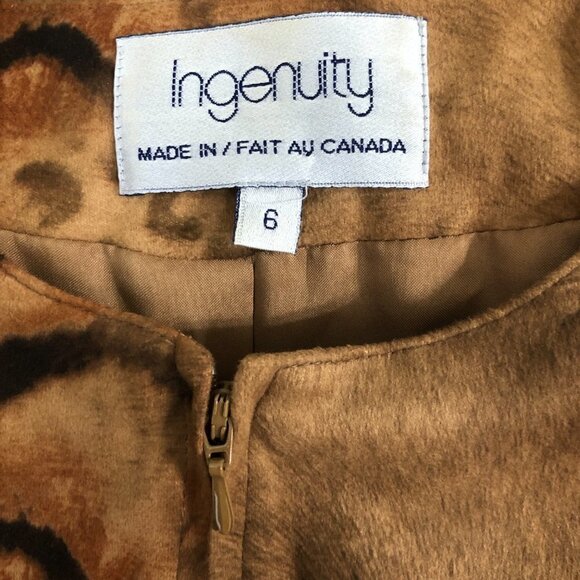 INGENUITY Brown Tiger & Leopard Print Full Zip Faux Suede Blazer Jacket - Size 6 - Picture 3 of 5